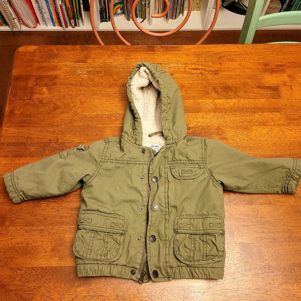 Old Navy Olive Canvas zip/snap Jacket 12-18m